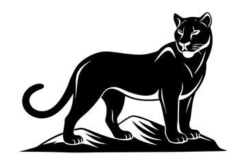 vector mountains forest woodland background texture seamless pattern with Puma, Cougar, mountain lion