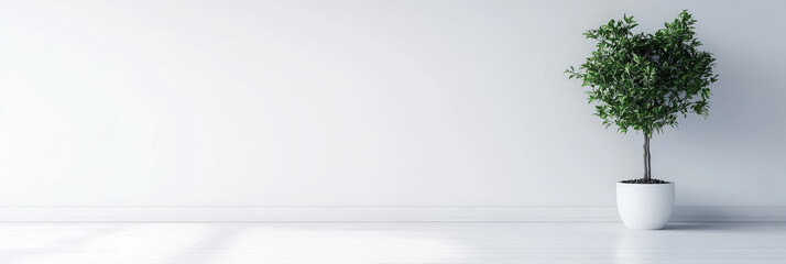 Obraz premium A single potted plant stands in a minimalist white room.