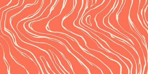 Hand drawn abstract salmon texture in coral pink colors. Stylized fillet background. Raw salmon fillet slice. Design for seafood packaging and menu design.