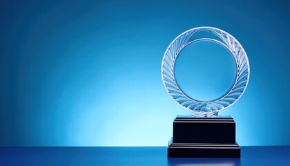 Crystal Trophy Against Blue Background – Text Space for Mockup