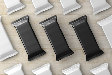 3D illustration. Chocolate, snack and protein bar packaging isolated