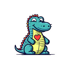 Fototapeta premium Cartoon drawing of a crocodile with a heart on its chest.
