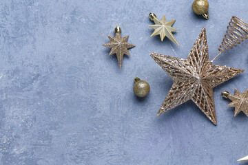Christmas stars on grunge blue background