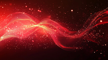 Fototapeta premium Abstract red and gold wave with glowing particles.