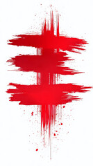 Abstract red paint splatters and brushstrokes on a white background.