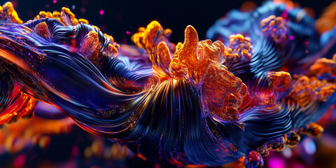 Naklejka premium Abstract 3D Render of Swirling, Vibrant, Multicolored Fluids.