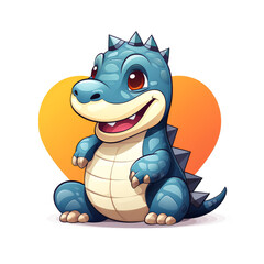 Obraz premium Cartoon dinosaur is sitting on a heart