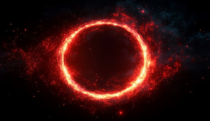 Obraz premium red abstract circle plasma lightning particle effect ring with swirling glow particles visual effect layer overlay
