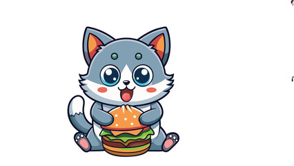 illustration of a cute foodie cat eating a burger.Cute Burger Cat Cartoon Vector Icon Illustration. Animal Food Icon Concept Isolated Premium Vector. Flat Cartoon Styl