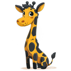 Obraz premium Giraffe with a black and yellow pattern sits on a white background
