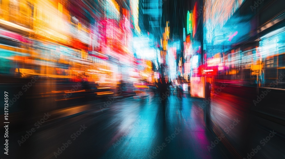 Poster Abstract Cityscape with Blurry Lights and Movement