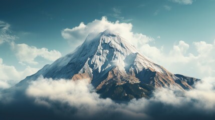 Mountain landscape with clouds and blue sky. Panoramic view