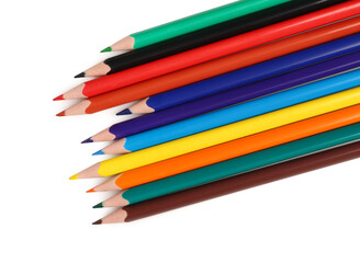 Colorful pencils on white background