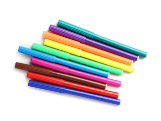 Colorful felt tip pens on white background