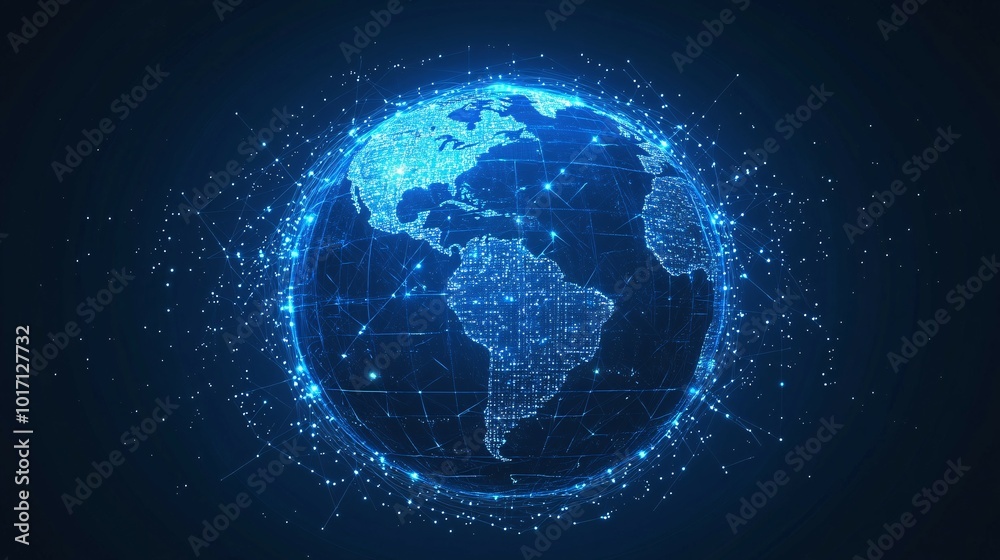 Wall mural digital globe with interconnected nodes and lines