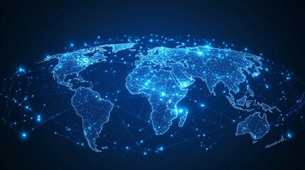 Glowing World Map with Connected Lines and Points