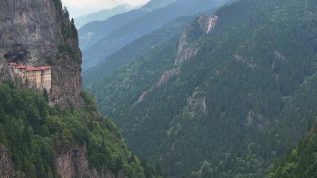 Sumela Monastery (S&uuml;mela Manastırı) Drone Video, Altındere National Park Ma&ccedil;ka, Trabzon Turkiye (Turkey)	