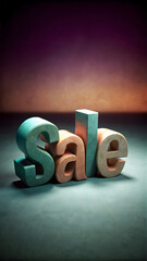 Sale concept with 3d wooden letters on a dark background.