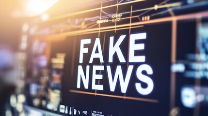 Digital screen showing the term Fake News in bright letters, symbolizing the growing issue of misinformation in the digital age, Generative Ai