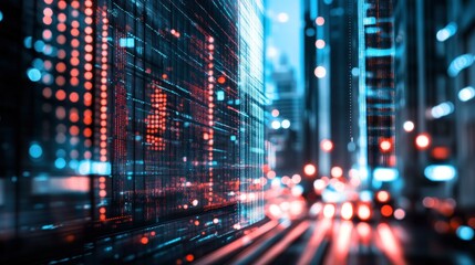 Fototapeta premium Abstract Cityscape with Red and Blue Lights at Night