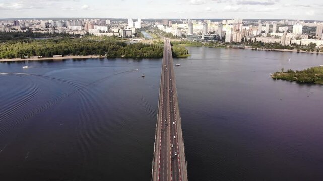 Skyline of Kiev City with Dnipro River and Paton Bridge