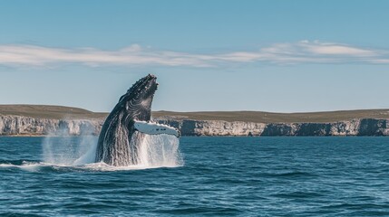 Fototapeta premium Humpback Whale Leaping Out of the Ocean