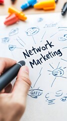 Hand with Marker Pen, Writing on Board, Chalkboard, Paper, Digital Marketing, Networks, AI Technology, Abstract Image, Texture, Pattern Background, Wallpaper, Cover and Screen of Smartphone, PC, Lapto