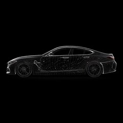 Naklejka premium Car Rendered In Minimalist Digital Dot Structure Against Black Background picture