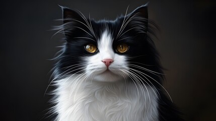 Fototapeta premium 白黒の長毛のネコ