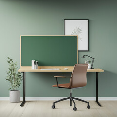 Solid Beechwood Workstation Framed by Botanical Accents: A Natural Office Setting