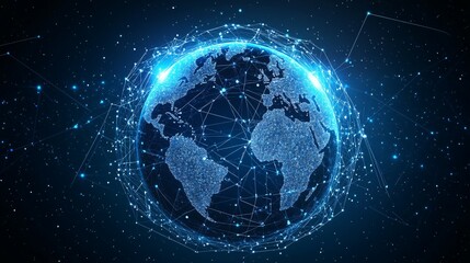 Fototapeta premium A Blue Digital Globe with a Network of Interconnected Lines and Dots