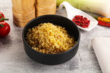Boiled bulgur wheat in the bowl