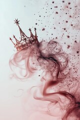 Fototapeta premium A regal crown surrounded by ethereal smoke and twinkling stars.