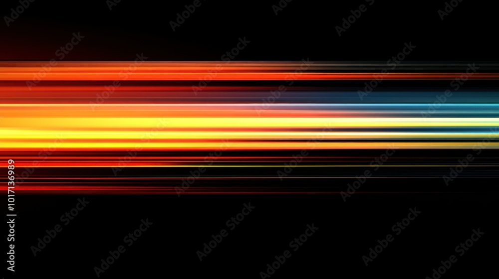 Wall mural Abstract Blurred Light Streaks in Red, Yellow, and Blue on Black Background