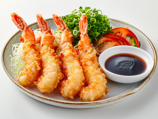 Delicious serving of tempura shrimp and vegetables