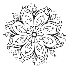 Elegant Floral Design for Adult Coloring Book. Symmetrical Flowers with Clean Lines. Minimalist Vector Art with Bold Outlines. No Shading or Texture