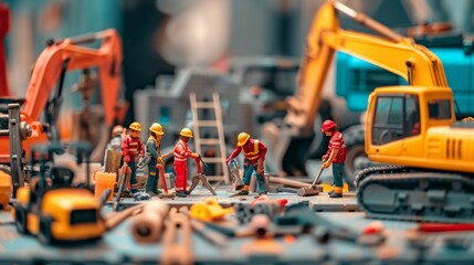 A repair team is engaged in various activities at a construction site, utilizing tools and machinery for maintenance efforts. Generative AI