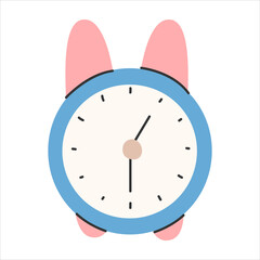 Watch in trendy style. Clock poster. Fashionable hand-drawn style clock icon.Alarm clock concept.Bell print, poster, banner.Vector EPS 10.