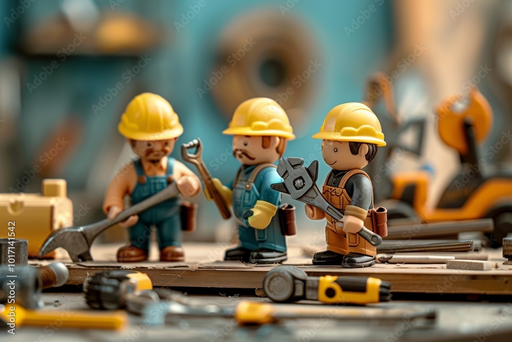 Aufkleber a dedicated repair team uses various tools and materials to enhance the construction site while ensu
