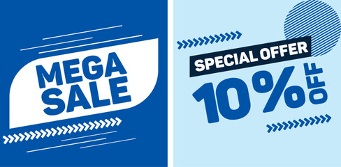 Mega sale tags sale discount offer banner, Dual Banner Advertisements Showcasing 'MEGA SALE' and '10% SPECIAL OFFER' Against a Neutral Background for Promotions