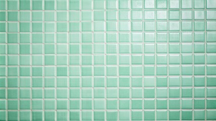 Fototapeta premium Background of light mint square tiles wall, vintage style