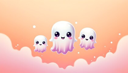Obraz premium adorable trio of ghosts with playful expressions on a light backdrop