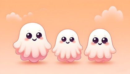 Obraz premium three cute cartoon ghosts with amusing expressions on pastel colors