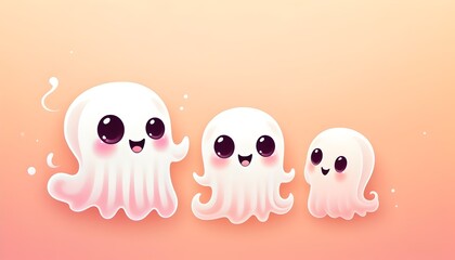 Obraz premium cute and funny ghost trio floating on a soft pastel-colored backdrop