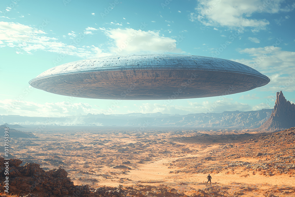 Canvas Prints a giant alien structure hovering over a desert landscape, representing the awe and mystery of alien 