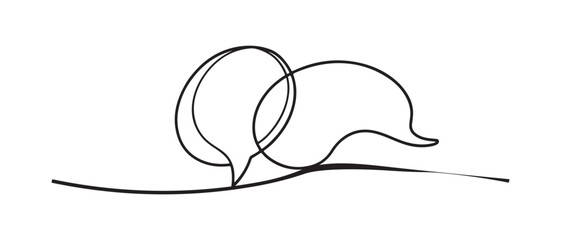 continuous single line drawing of two speech bubbles, conversation symbol line art vector illustration