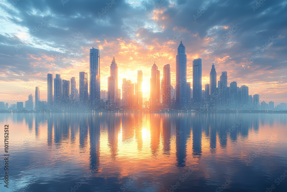 Canvas Prints a city skyline that flickers between different versions of itself, symbolizing the unstable nature o