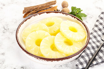 Sweet Canned pineapple in the bowl