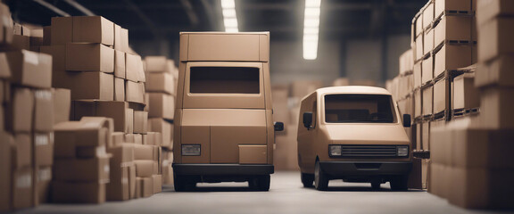 A delivery van is parked at the warehouse loaded with cardboard boxes A truck delivering orders purc