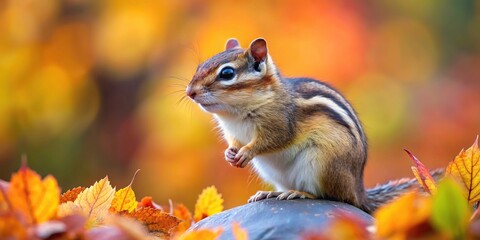Autumn scene with Asian chipmunk in Siberia